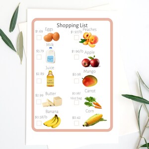 Lista de compras de la tienda de comestibles-Paquete en español e inglés -Configuración de Flisat- juego de simulación-póster-descarga digital- póster para niños-montessori