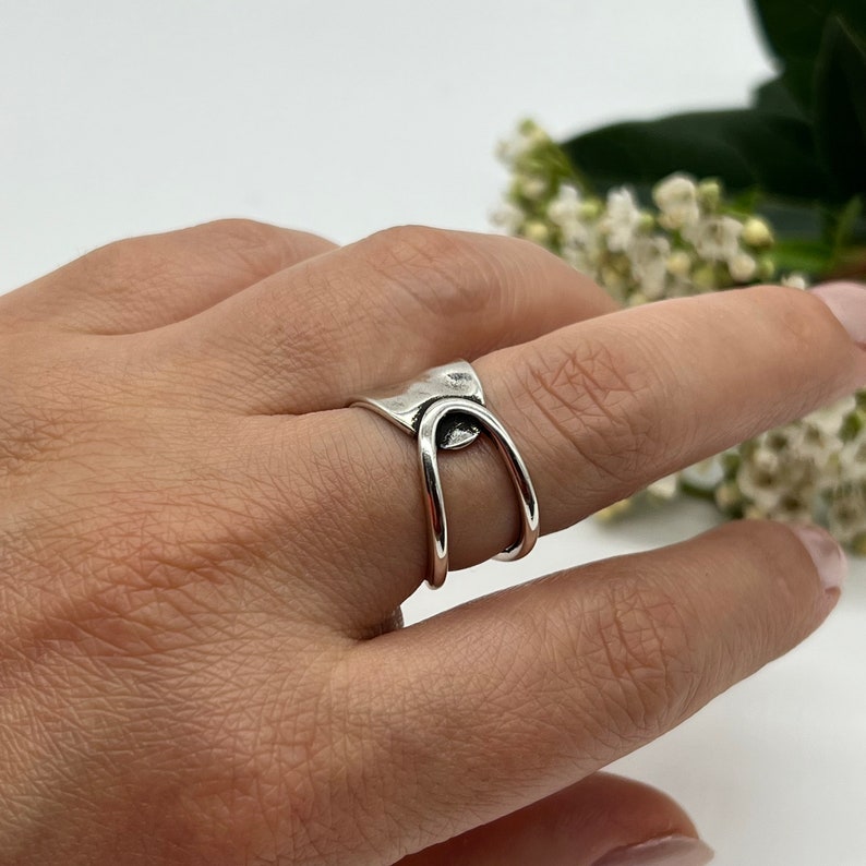 Gehamerde dikke ring, duimring, verstelbare ring voor vrouwen, sierlijke ring, open ring, ringen voor vrouw, cadeau voor haar, Valentijnsdagcadeau afbeelding 6