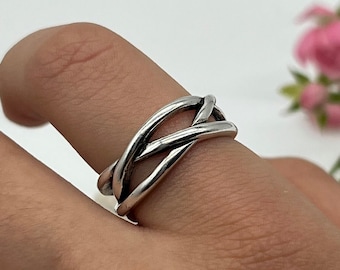 Chunky zilveren ring, zilveren Boho ring, verstelbare zilveren ring, sierlijke ring, duim ring, ringen voor vrouw, open ring, cadeau voor haar