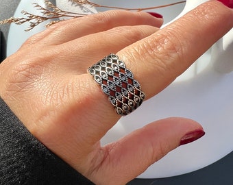 Sierlijke verzilverde ring-verstelbare sierlijke zilveren ring voor vrouwen, verstelbare Boho Ring, zilveren duimring, cadeau voor haar, kerstcadeau