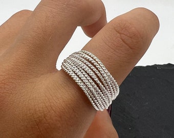 Anillo de declaración para mujer, anillo ajustable de múltiples hebras, anillo de líneas únicas, regalo para ella,