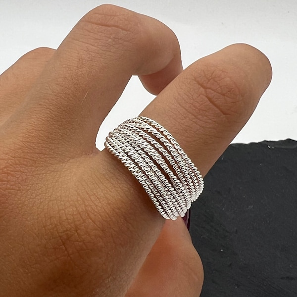 Statement Ring voor vrouwen, Multi Strand Verstelbare Ring, Unieke Lijnen Ring, Cadeau voor haar,