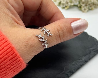 Silver Leaf verstelbare ring, verstelbare Diamond Ivy Leaf ring, sierlijke zilveren ring, open ring, verstelbare ring, Leaf ring, cadeau voor haar