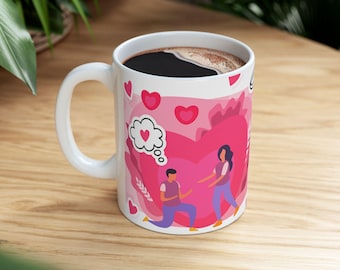 Love Heart Illustration Mug | Valentine Romance Ceramic Mug