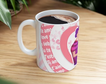 Romantic Couple Illustration Mug | Love Hearts Ceramic Mug