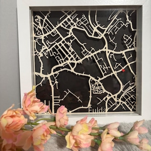 Wooden map.. Wooden city map in a picture frame 20 cm x 20 cm