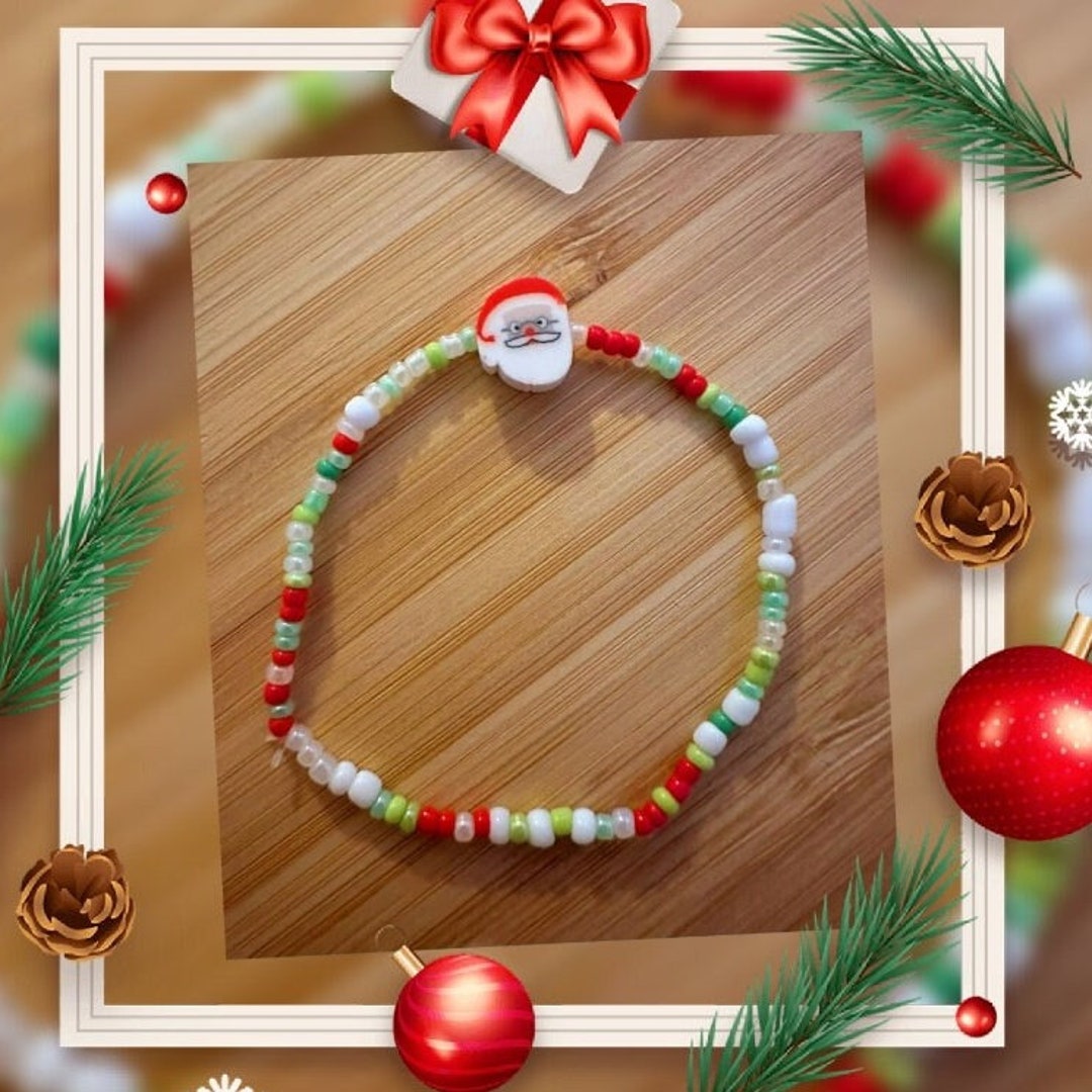 Christmas Beaded Bracelet Seed Beads Bracelet Santa Clause Etsy