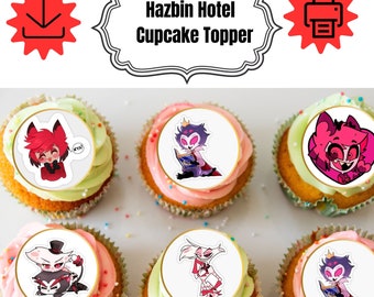 Cupcake topper printable, digital download,hazbin hotel cupcake toppers,angel dust,alastor charlie,jpg ,pdf,birthday cupcake topper,birthday