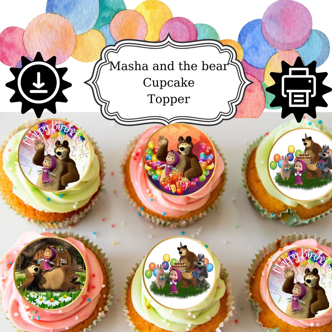 Cupcake Topper Printable, Digital Download,masha and the Bear Cupcake ...