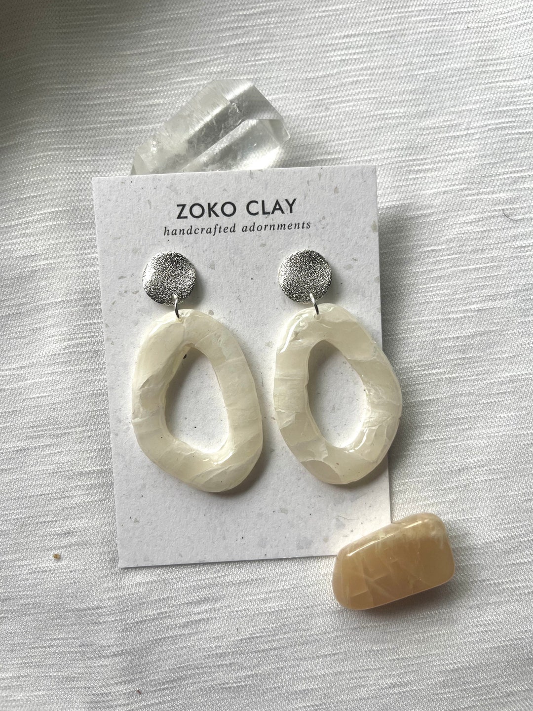 Faux White Quartz Polymer Clay Irregular Oval Earrings Etsy