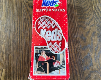 Vintage Keds Red Slipper Socks extra traction sole long wearing Made in USA