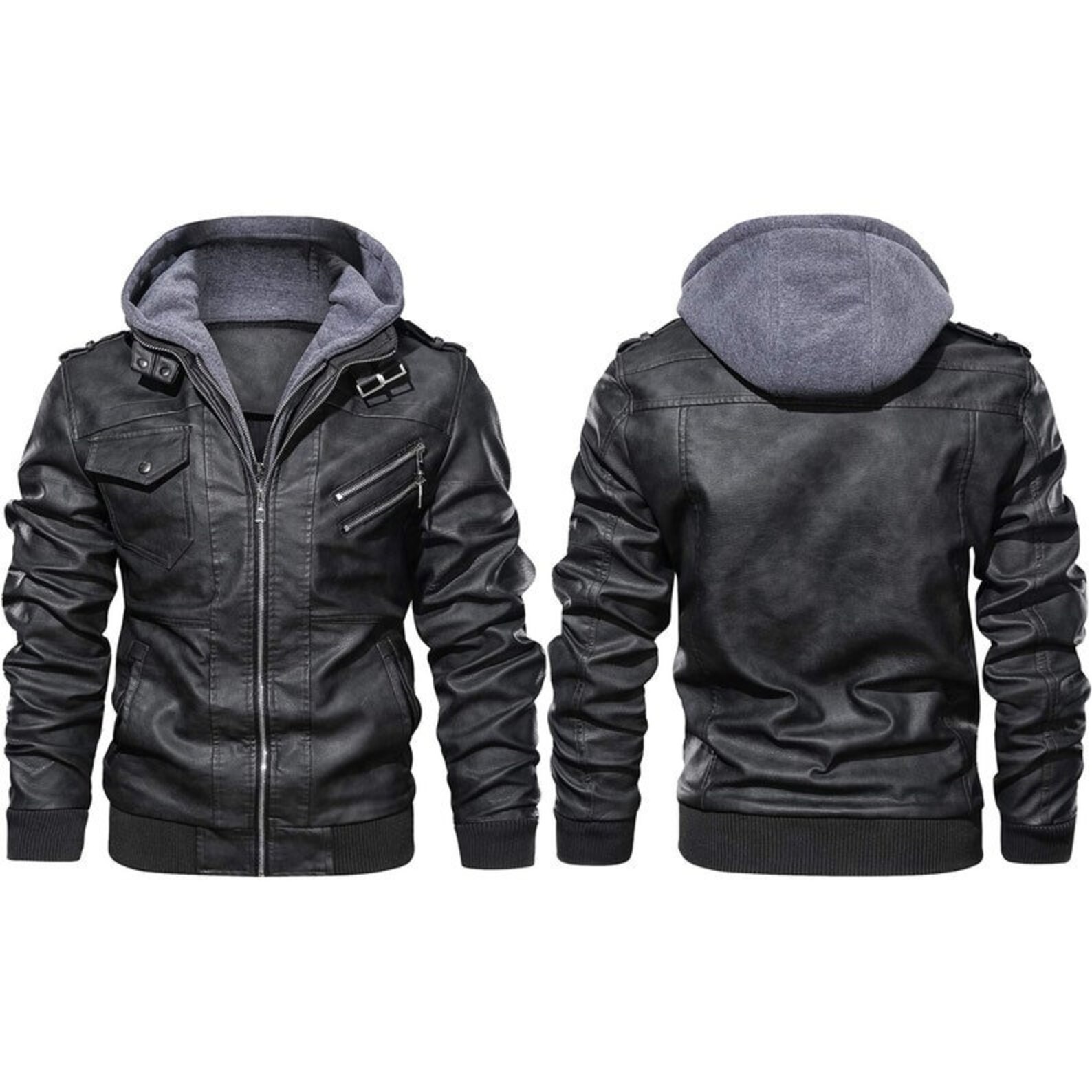 New Men's Leather Hoodie Jacket Biker Jacket Fashion Etsy