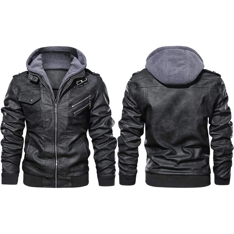 New Men's Leather Hoodie Jacket Biker Jacket Fashion - Etsy
