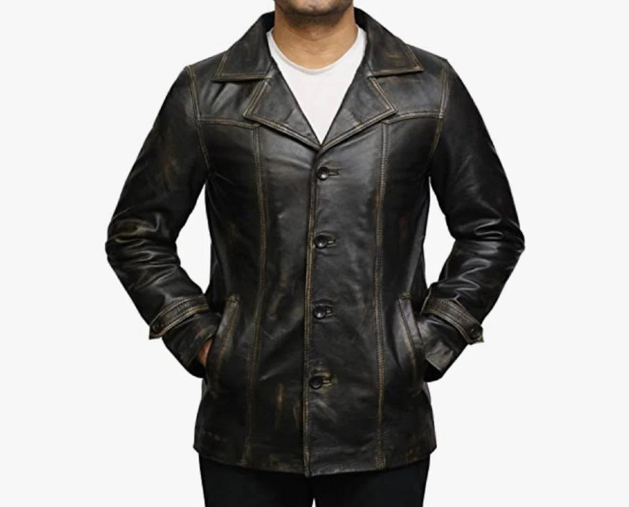 STOREJEES men's biker style vintage black leather jacket