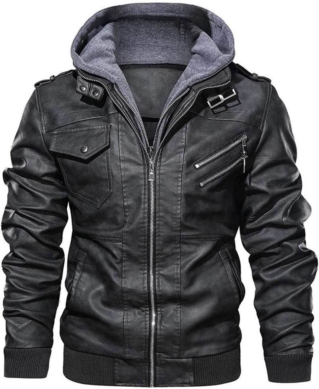 New Men's Leather Hoodie Jacket Biker Jacket Fashion - Etsy