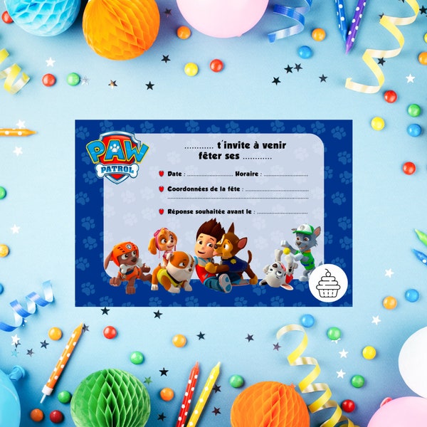 Lot De 12 Invitations Anniversaire Patrouille – Thème Dessin Animé – Avec Enveloppes Et Autocollants