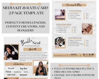 2 Page Media Kit, Influencer Media Kit, Blogger Media Kit, Template Canva, Blog Rate Sheet, Instagram Media Kit, TikTok Template, Rate Sheet