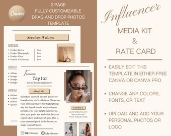 2 Page Media Kit | Instagram Influencer Template | Canva Template Instagram | Rate Sheet Template | Social Media Influencer Kit | Press Kit