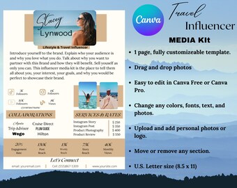 Blogger Template | Influencer Media Kit | TikTok Media Kit | 1 Page Media Kit | Social Media Kit | Canva Template | Instagram Influencer