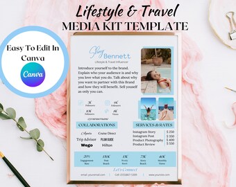 Travel Blogger Media Kit, 1 Page Media Kit, TikTok Media Kit, Canva Template, Influencer Marketing, Boho Media Kit, Influencer Media Kit