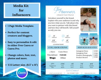 Travel Blogger Media Kit, 1 Page Media Kit, TikTok Media Kit, Canva Template, Influencer Marketing, Boho Media Kit, Influencer Media Kit