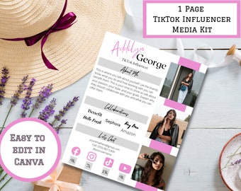 TikTok Media Kit, Media Kit Template Canva, Media Kit Template TikTok, 1 Page Media Kit Template, Content Creator Template, Influencer