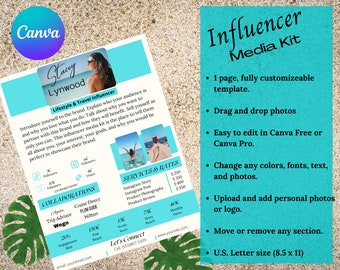 Influencer Media Kit, Canva Template, Blogger Template, Media Kit Template, CV Resume Template, Travel Media Kit, Tik Tok, Brand Kit,