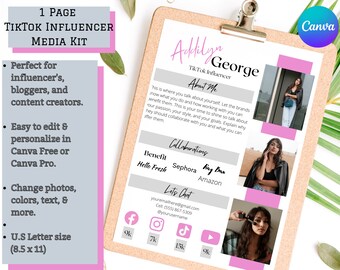 TikTok Media Kit, Media Kit Template Canva, Media Kit Template TikTok, 1 Page Media Kit Template, Content Creator Template, Influencer