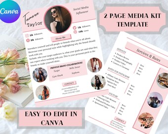 2 Page Media Kit, Travel Blogger Media Kit, TikTok Content, Canva Template, Influencer Marketing, Boho Template, Content Creator, Press Kit