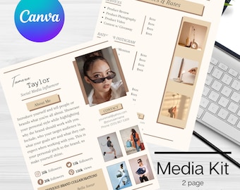 Social Media, Media Kit Template, Canva Template, Influencer Media Kit, Instagram Template, Branding Kit, Rate Sheet, 2 Page Media Kit,