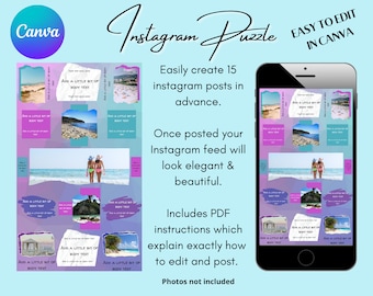 Instagram Puzzle Template, Puzzle Feed, Boho Instagram Template, Canva Templates Instagram, Instagram Business, Influencer template