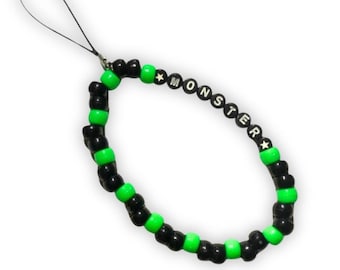 Ciondolo per cellulare con perline ispirato alla bevanda energetica Monster.