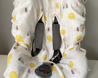 Muslin Car Seat Cover: Easy Wash Cotton Liner, Animal Print