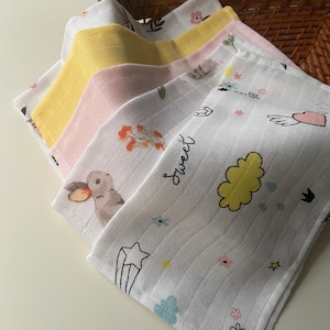 Set di 5 salviette di mussola, asciugamani per il viso del bambino quadrati di mussola e salviette per il bagno, fazzoletti di mussola organica, 30*30 cm
