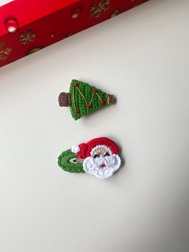 Knitted Hair Clips / Christmas Girl Snap Clips / Crochet Clips/ Baby