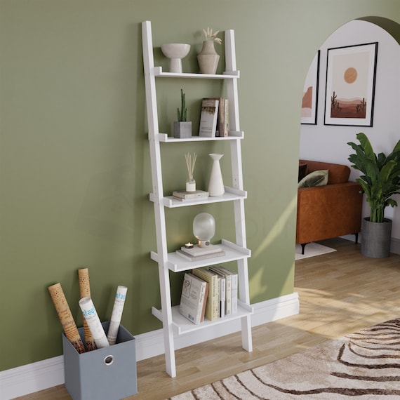 White Ladder Shelving Unit 5 Tier Display Stand Book Shelf Etsy