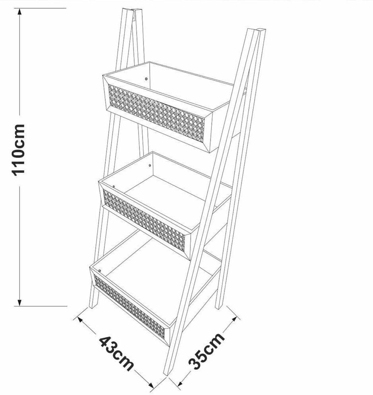 3 Tier Wooden Ladder Shelf Bookshelf Storage Space With Cane Etsy UK