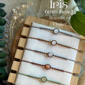 Iris Style, Macrame Anklet, Bracelet, Choker, Gemstone Bead, Metal Free Jewelry, Adjustable, Minimalist, Bohemian
