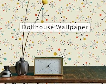 Dollhouse Wallpaper, Retro Wallpaper, Starburst Wallpaper, Vintage Wallpaper, Peel and Stick Wallpaper, Fabric Blend Wallpaper