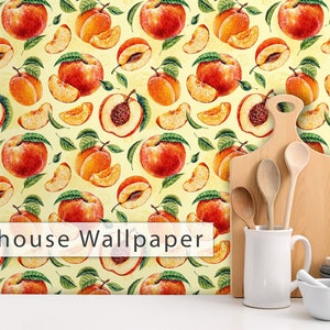 Dollhouse Wallpaper, Retro Wallpaper, Peaches Wallpaper, Vintage Wallpaper, Peel and Stick Wallpaper, Fabric Wallpaper, Fruit Wallpaper