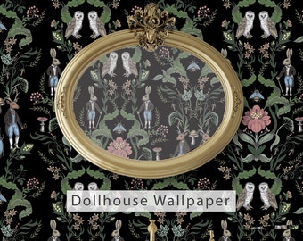 Dollhouse Wallpaper, Antique Dollhouse, Fairytale Wallpaper, Dark Victorian Wallpaper, Peel and Stick Wallpaper, Fabric Blend Wallpaper