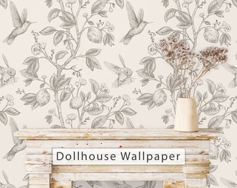 Dollhouse Wallpaper, Antique Dollhouse, Chinoiserie Wallpaper, Peel and Stick Wallpaper, Cottage Wallpaper, Fabric Blend Wallpaper
