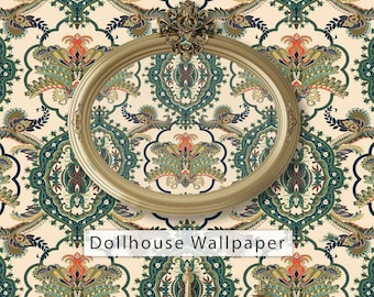 Dollhouse Wallpaper, Antique Dollhouse, Damask Wallpaper, Victorian Wallpaper, Peel and Stick Wallpaper, Floral Wallpaper, Fabric Wallpaper