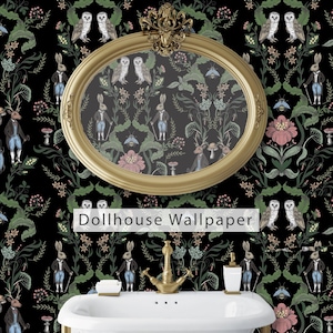 Dollhouse Wallpaper, Antique Dollhouse, Fairytale Wallpaper, Dark Victorian Wallpaper, Peel and Stick Wallpaper, Fabric Blend Wallpaper