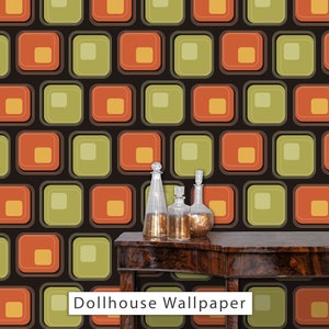 Dollhouse Wallpaper, Mid Century Dollhouse, 60s Wallpaper, Peel and Stick Wallpaper, Retro Wallpaper, Fabric Blend Wallpaper
