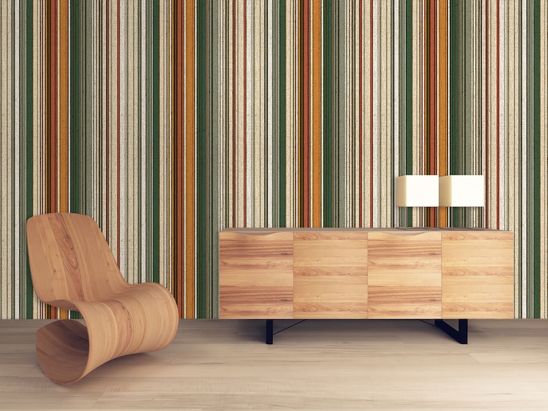 Dollhouse Wallpaper Retro Wallpaper Mid Century Striped Etsy