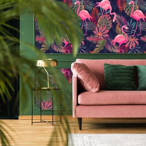 Vintage retro 80s flamingo fabric peel and stick dollhouse wallpaper