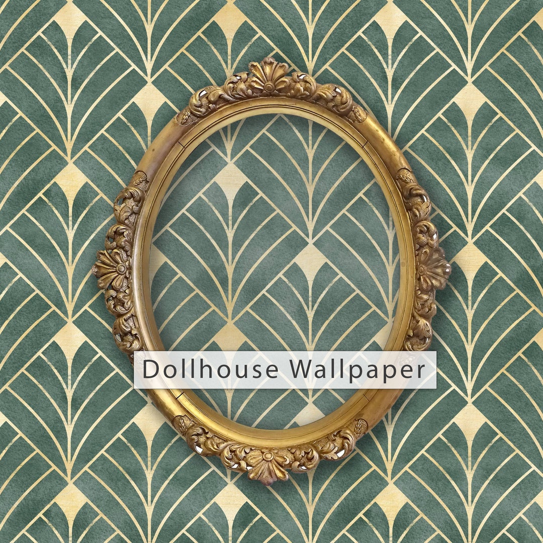 Dollhouse Wallpaper, Art Deco Wallpaper, Gold and Green Antique ...