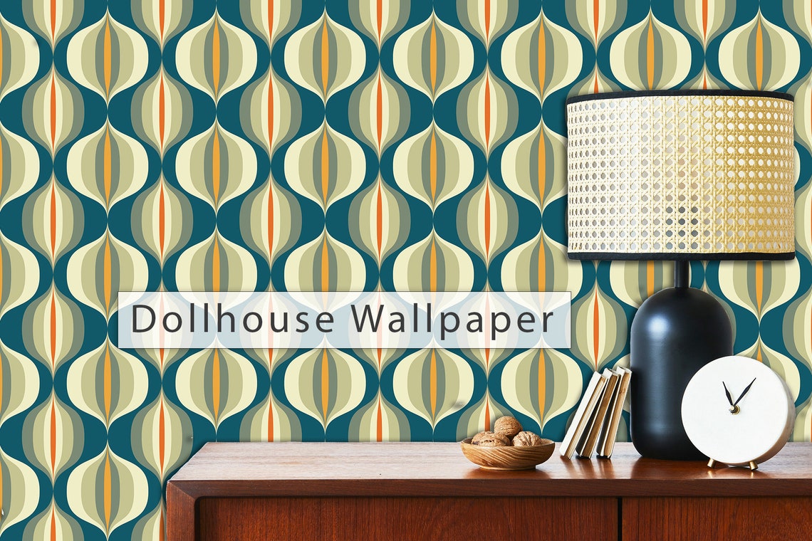 Dollhouse Wallpaper Retro Wallpaper Mid Century Dollhouse Etsy