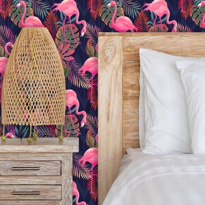 Vintage retro 80s flamingo fabric peel and stick dollhouse wallpaper